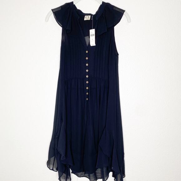 anthropologie akemi + kin navy ruffle sheer blouse tunic size xs - Picture 1 of 7